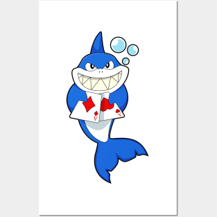 Shark at Poker with Poker cards Posters and Art